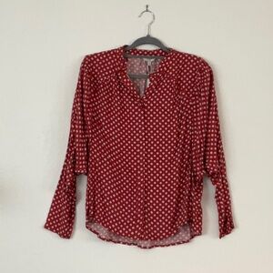 Joie red patterned, open neck, long sleeve, loose blouse